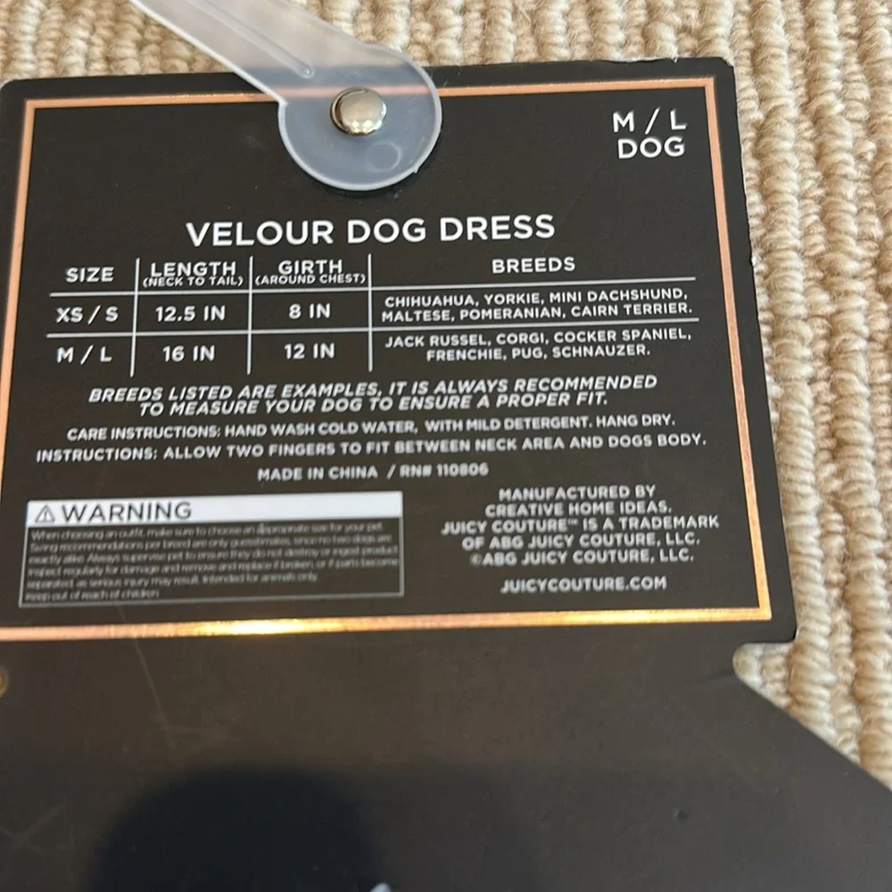 NEW Juicy Couture dog velvor dress